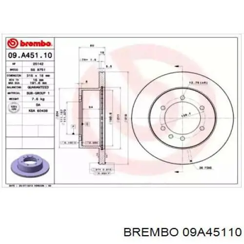 09A45110 Brembo диск тормозной задний
