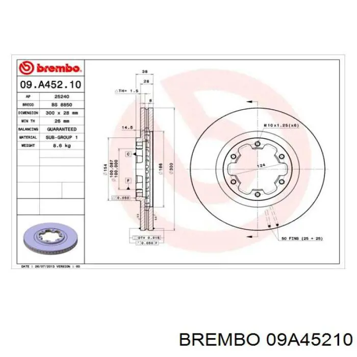Диск гальмівний передній 09A45210 Brembo
