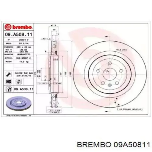 Тормозные диски 09A50811 Brembo