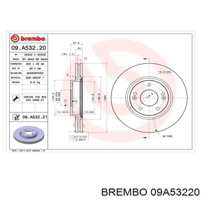 09A53220 Brembo тормозные диски