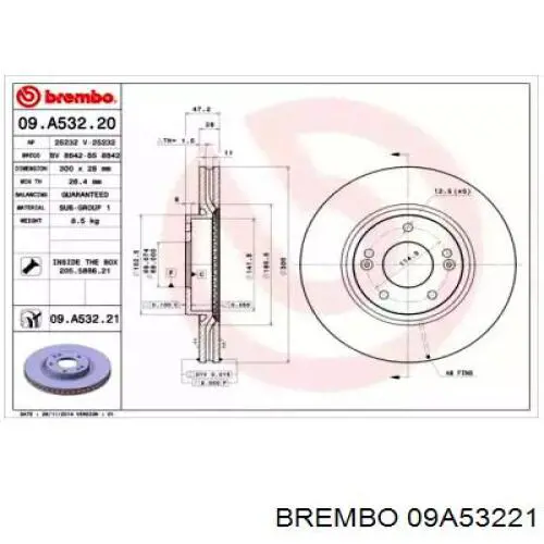 09A53221 Brembo диск тормозной передний
