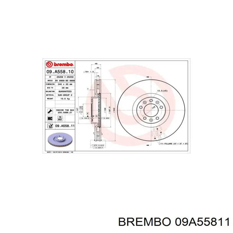 Freno de disco delantero 09A55811 Brembo