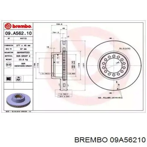 09A56210 Brembo передние тормозные диски