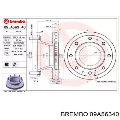 Передние тормозные диски 09A56340 Brembo