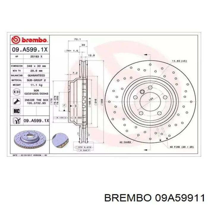 09.A599.11 Brembo диск тормозной передний
