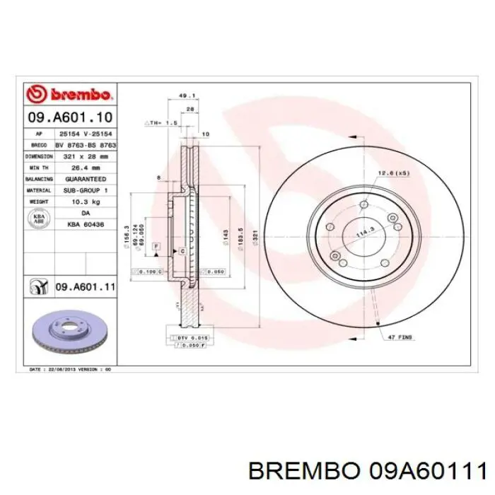 Freno de disco delantero 09A60111 Brembo