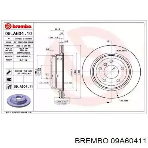 09A60411 Brembo диск тормозной задний