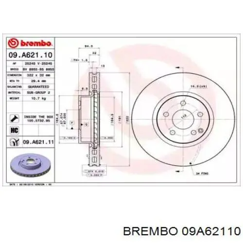 09A62110 Brembo диск тормозной передний