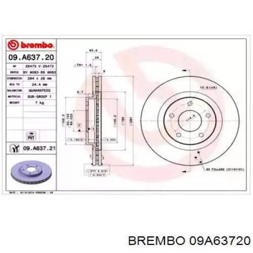 Передние тормозные диски 09A63720 Brembo