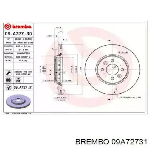 09.A727.31 Brembo disco do freio dianteiro