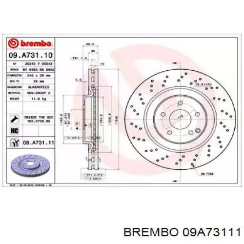 09A73111 Brembo диск тормозной передний