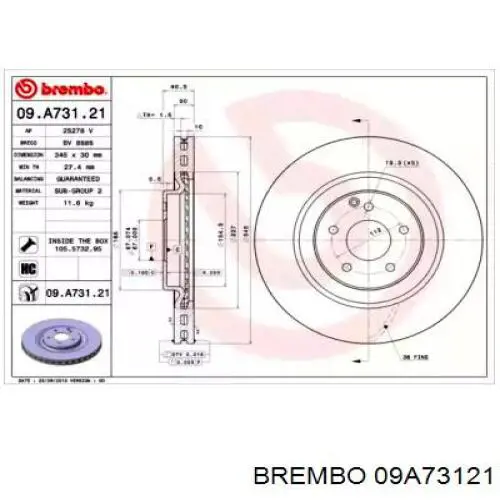 09A73121 Brembo диск тормозной передний