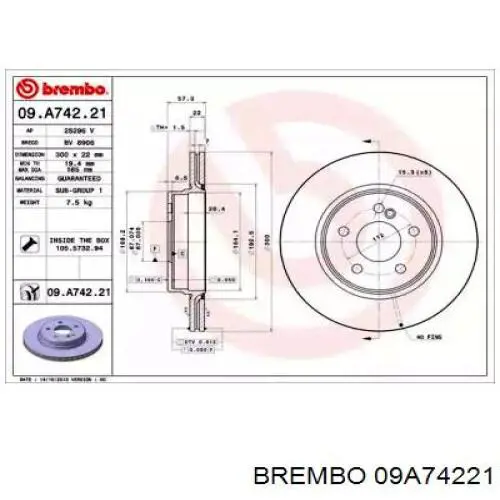 09A74221 Brembo диск тормозной задний