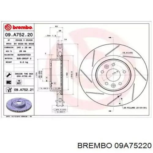 09A75220 Brembo disco do freio dianteiro