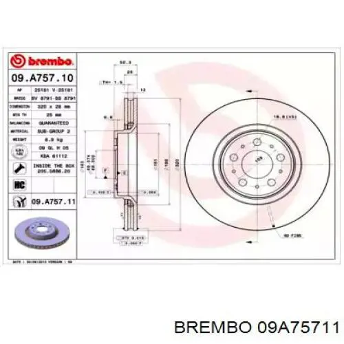 09.A757.11 Brembo диск тормозной передний