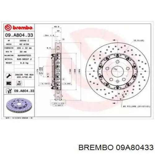 09A80433 Brembo disco do freio dianteiro