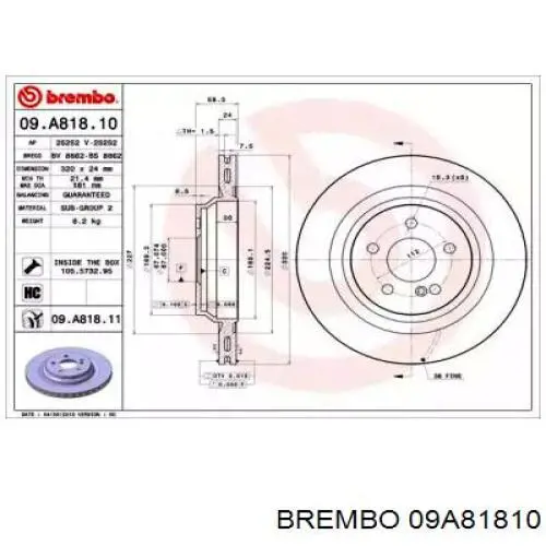 Тормозные диски 09A81810 Brembo