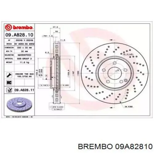 Передние тормозные диски 09A82810 Brembo