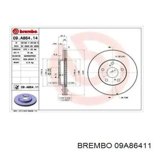 09A86411 Brembo Диск тормозной передний