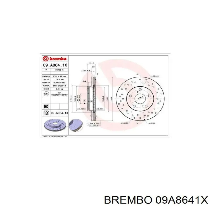 Тормоз дисковый передний Brembo 09A8641X цена, от 42.74 USD