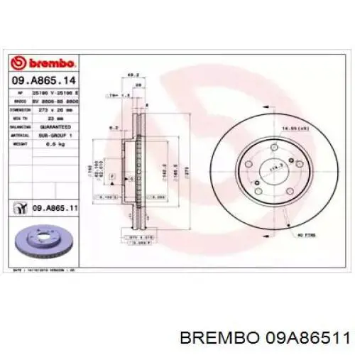 09.A865.11 Brembo диск тормозной передний