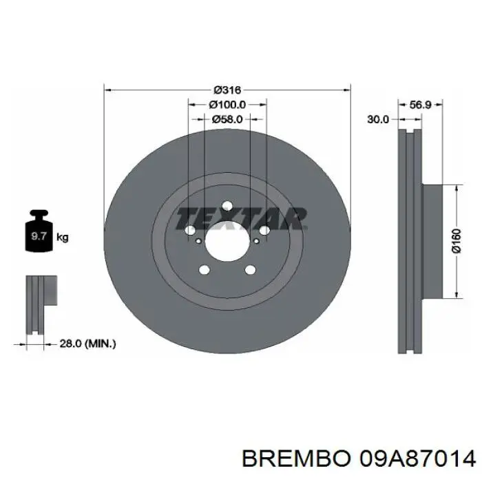 09A87014 Brembo Диск тормозной передний