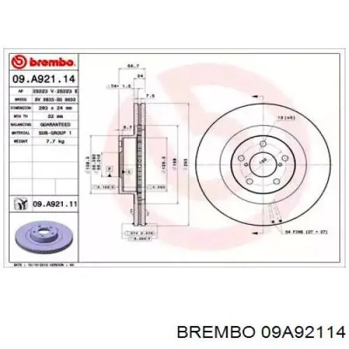 09A92114 Brembo диск тормозной передний