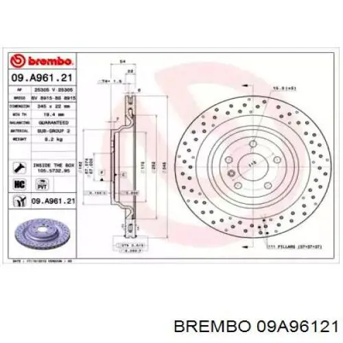 Тормозные диски 09A96121 Brembo