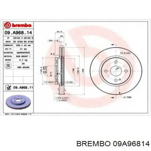 09A96814 Brembo Диск тормозной передний