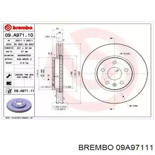 Тормоз дисковый передний Brembo 09A97111 цена, от 80.63 USD