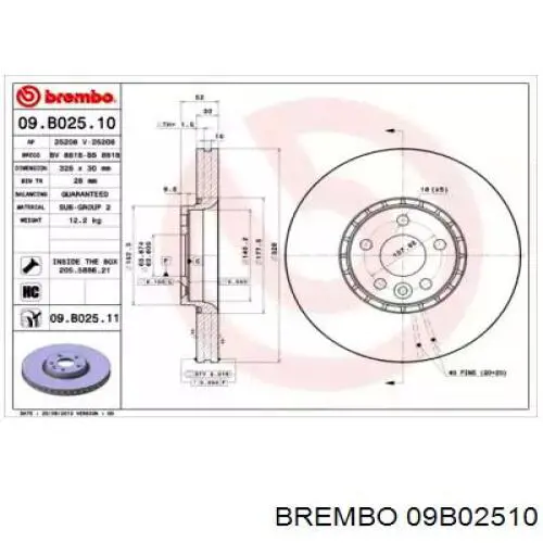 Передние тормозные диски 09B02510 Brembo