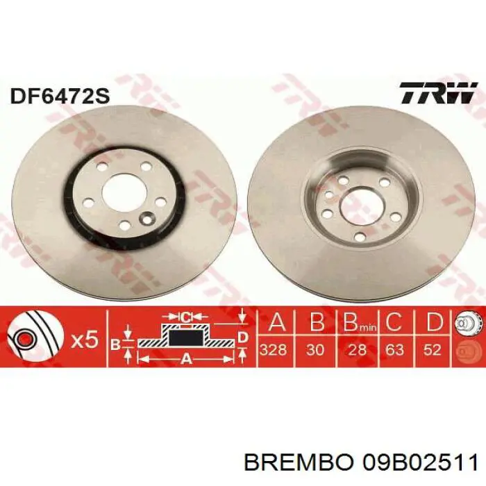 Тормоз дисковый передний Brembo 09B02511 цена, от 84.26 USD