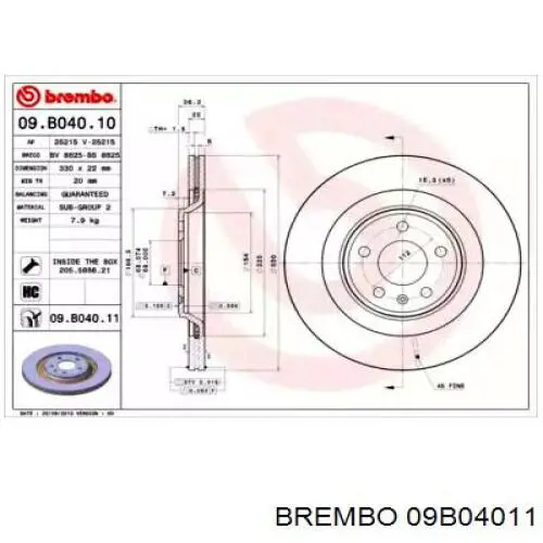 09.B040.11 Brembo диск тормозной задний