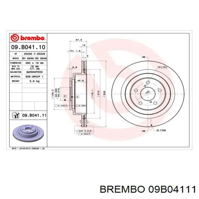 09.B041.11 Brembo диск тормозной задний