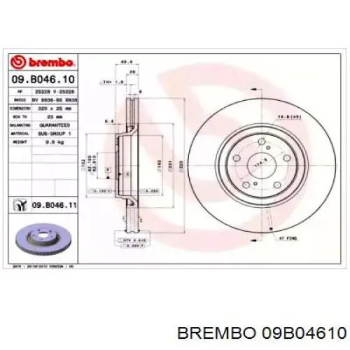 09B04610 Brembo диск тормозной передний