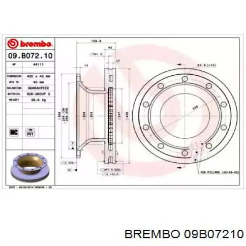 Тормозные диски 09B07210 Brembo