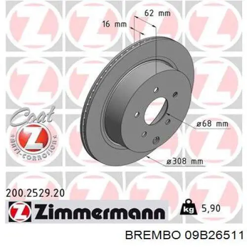 Тормозные диски 09B26511 Brembo