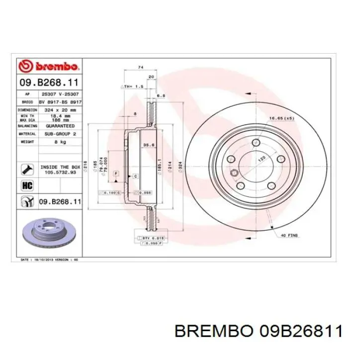 Тормозные диски 09B26811 Brembo