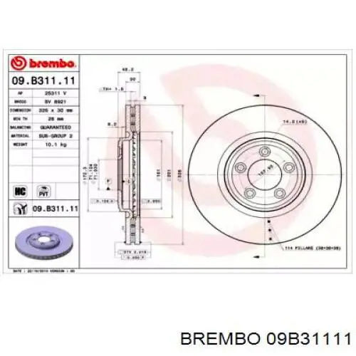 Передний тормозной диск Brembo 09B31111