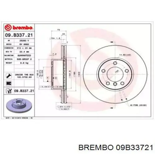 Купить 09B33721 Brembo Ротор тормозной