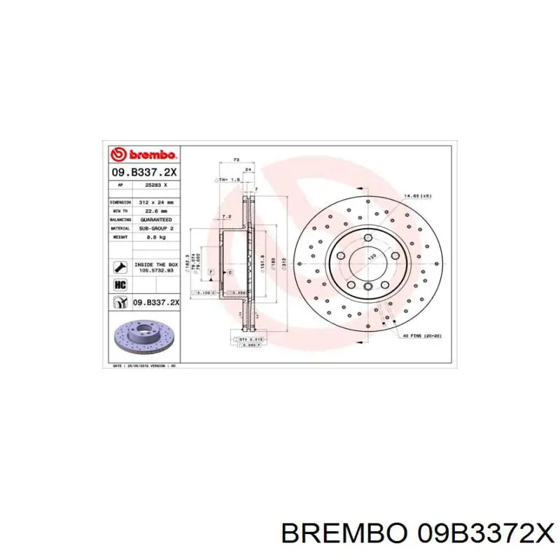 Купить 09B3372X Brembo Ротор тормозной