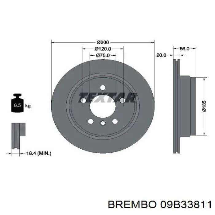 Disco de freno trasero 09B33811 Brembo