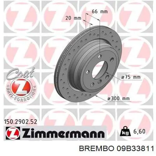 Задний тормозной диск Brembo 09B33811 цена, от 67.27 USD