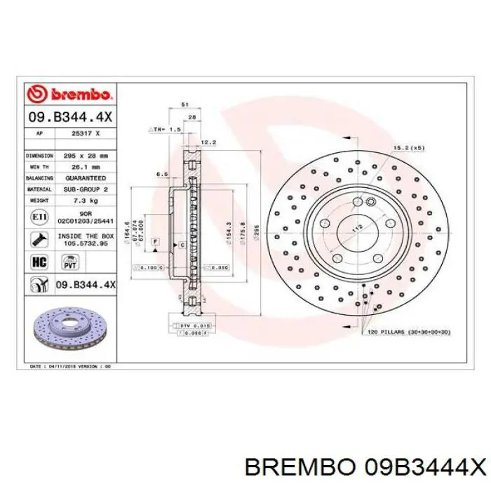 Купить 09B3444X Brembo Ротор тормозной