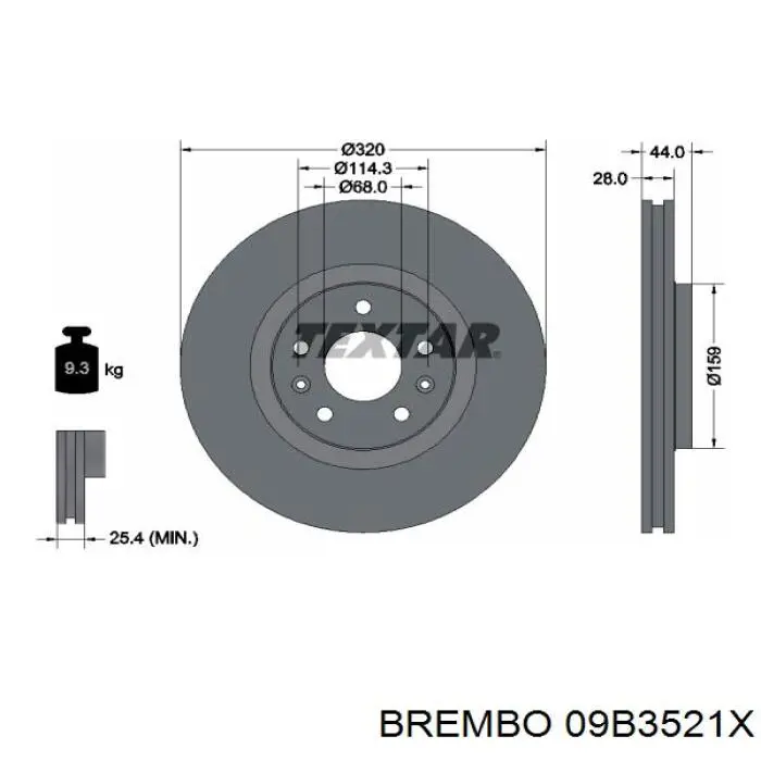 Freno de disco delantero 09B3521X Brembo