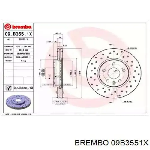 09B3551X Brembo диск тормозной передний