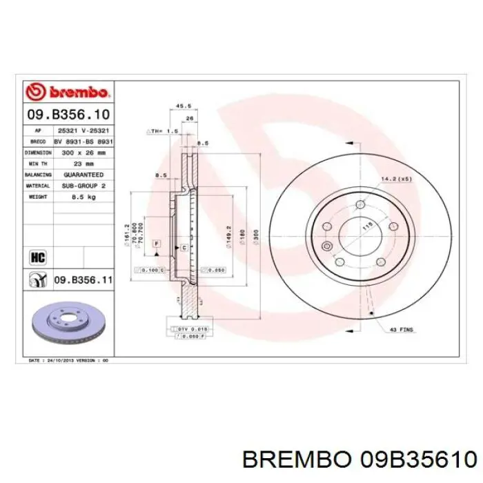 09B35610 Brembo диск тормозной передний