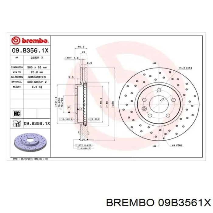09.B356.1X Brembo тормозные диски