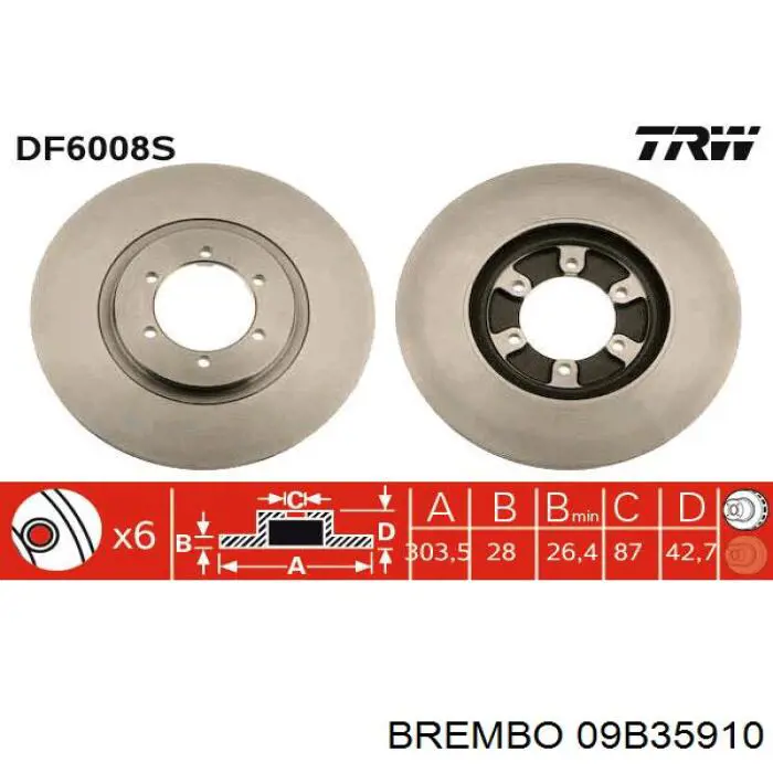 09B35910 Brembo Диск тормозной передний