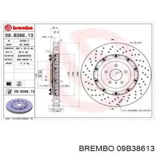 Передние тормозные диски 09B38613 Brembo